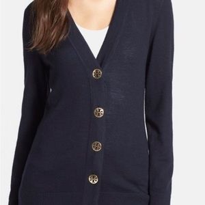 Tory Burch merino wool cardigan in navy